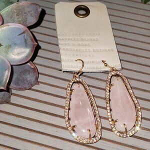 Anthropologie Rose Quartz & Pave Crystal Drop Earrings